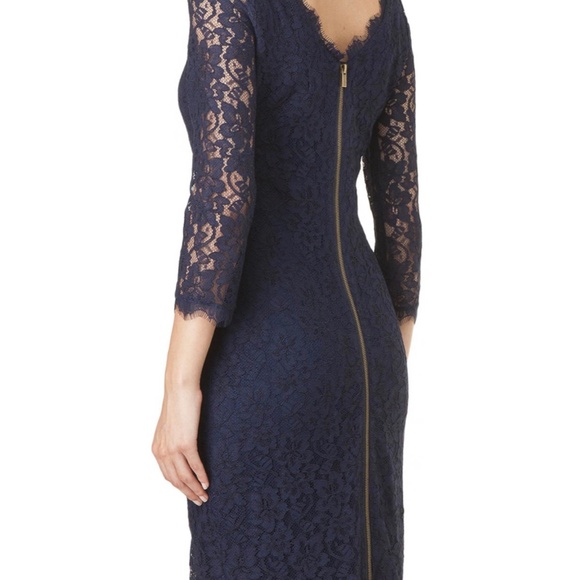 Diane von Furstenberg Zarita Blue Lace Shift Blue Mini Dress Long Sleeve SZ 0 - Picture 2 of 2